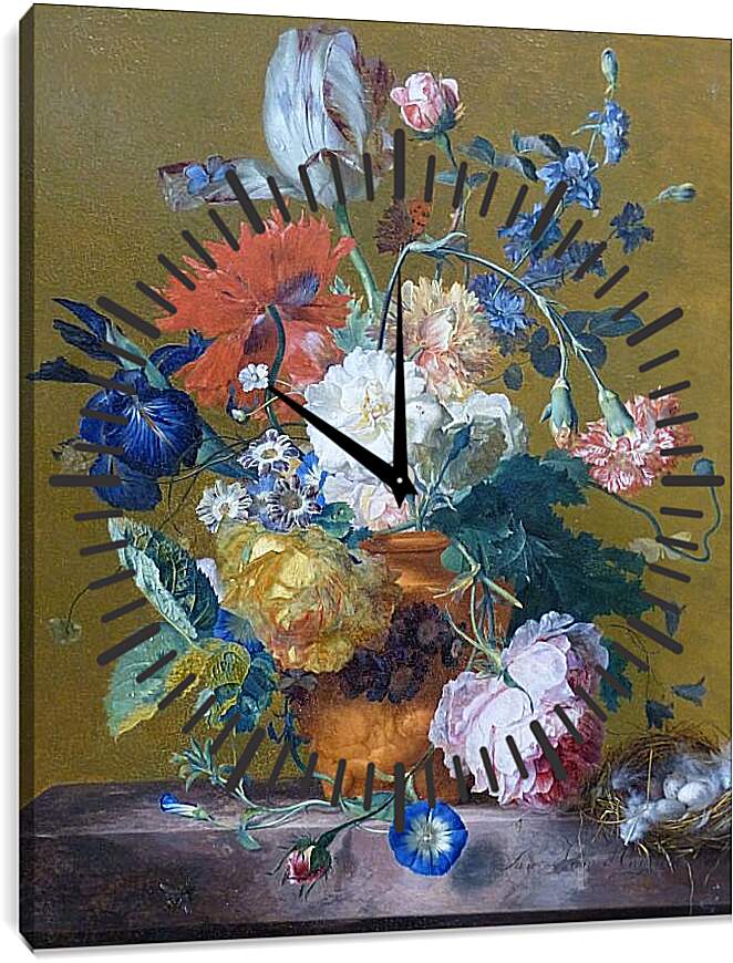 Часы картина - Букет цветов в вазе. Ян ван Хёйсум