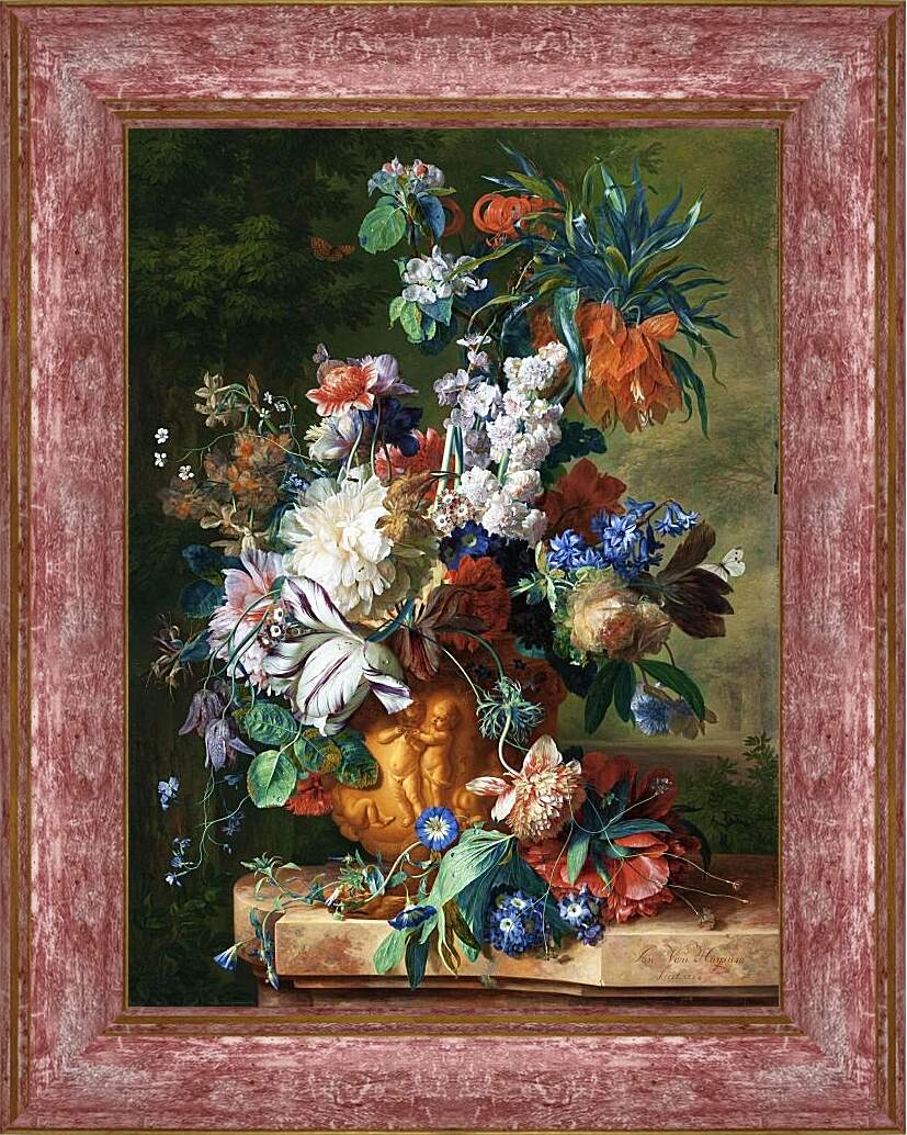 Картина в раме - Букет цветов в урне. Ян ван Хёйсум