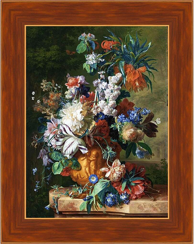 Картина в раме - Букет цветов в урне. Ян ван Хёйсум