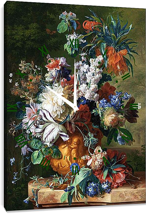 Часы картина - Букет цветов в урне. Ян ван Хёйсум