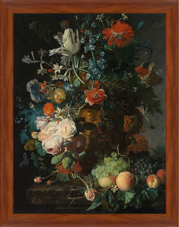 Картина в раме - Букет цветов и фрукты. Ян ван Хёйсум