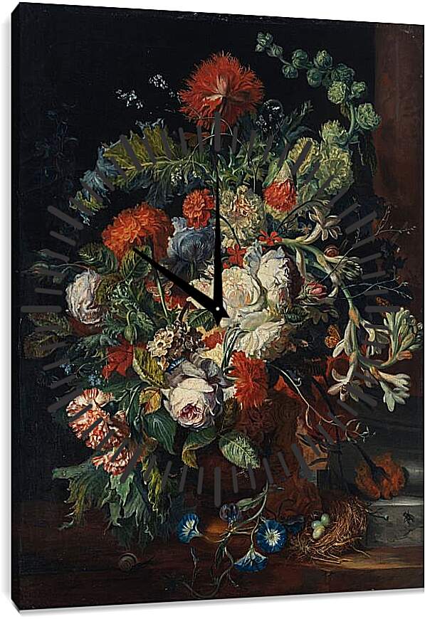 Часы картина - Букет цветов у колонны. Ян ван Хёйсум