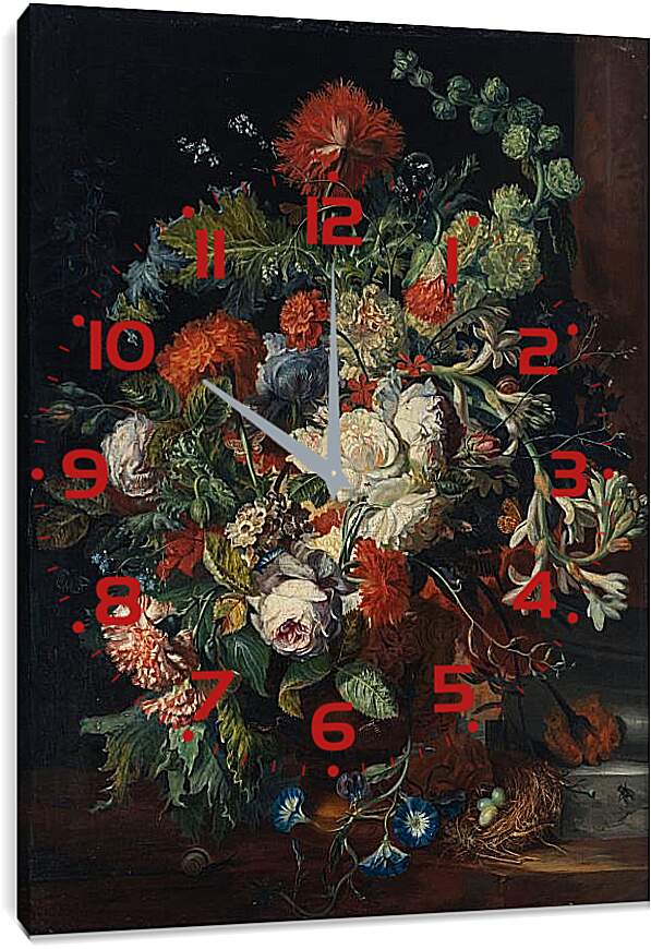Часы картина - Букет цветов у колонны. Ян ван Хёйсум