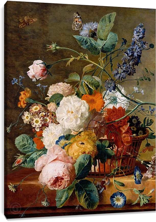 Постер и плакат - Корзина с цветами и бабочки. Ян ван Хёйсум