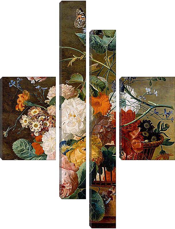 Модульная картина - Корзина с цветами и бабочки. Ян ван Хёйсум
