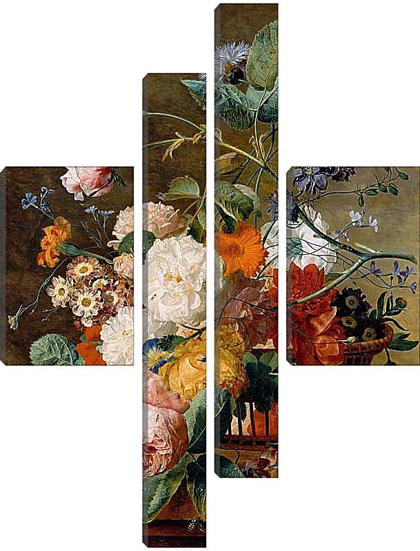 Модульная картина - Корзина с цветами и бабочки. Ян ван Хёйсум