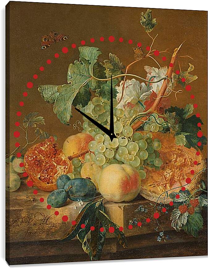 Часы картина - Натюрморт с фруктами. Ян ван Хёйсум