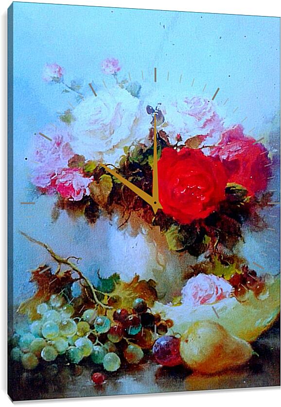 Часы картина - Натюрморт и цветы