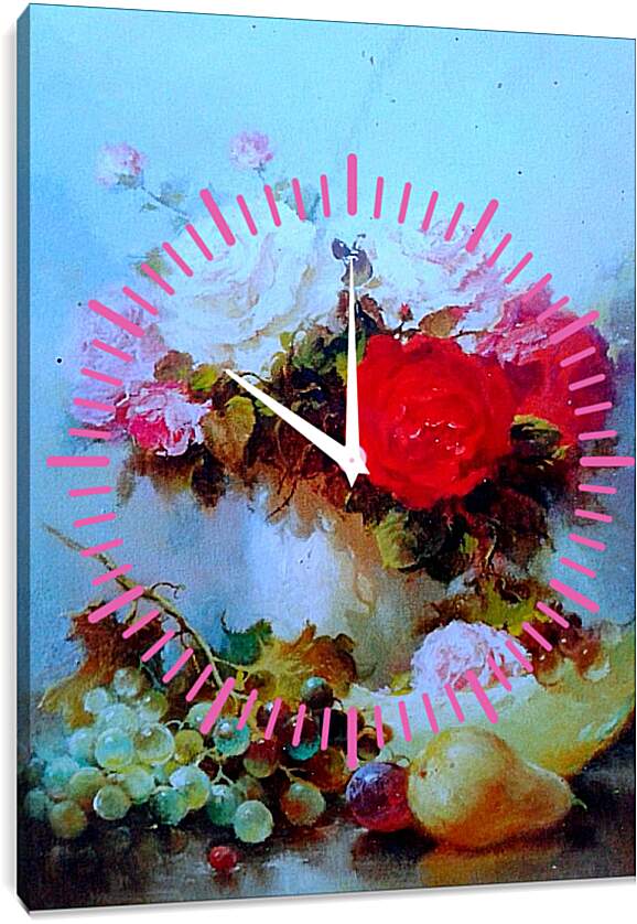 Часы картина - Натюрморт и цветы