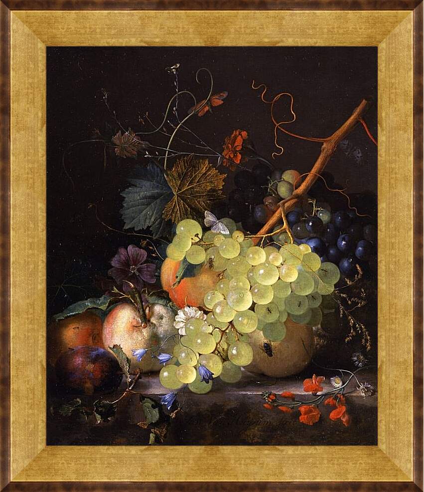 Картина в раме - Натюрморт с фруктами и цветами. Ян ван Хёйсум