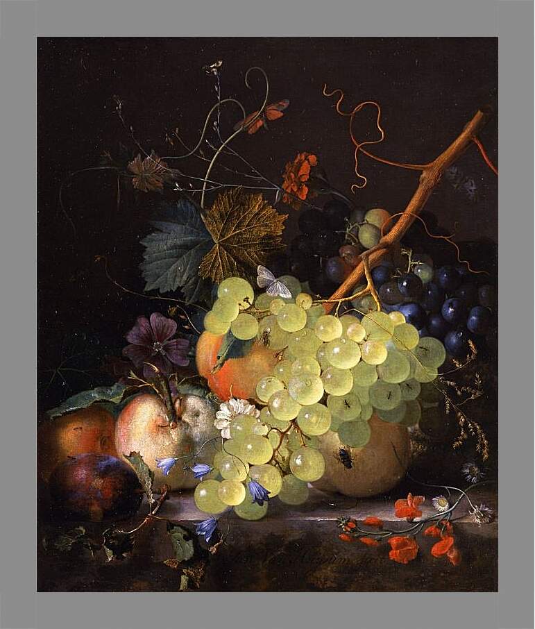 Картина в раме - Натюрморт с фруктами и цветами. Ян ван Хёйсум