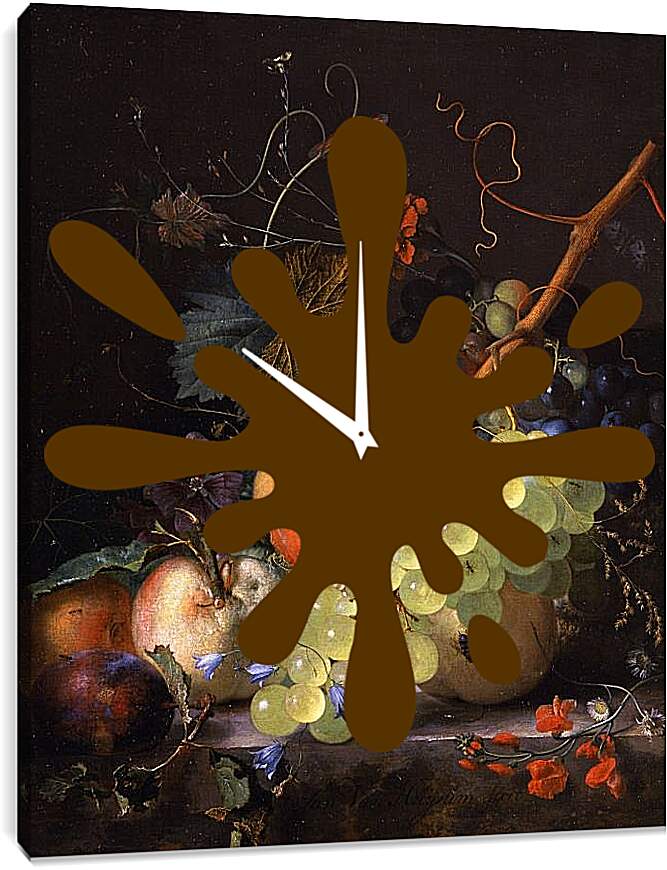 Часы картина - Натюрморт с фруктами и цветами. Ян ван Хёйсум