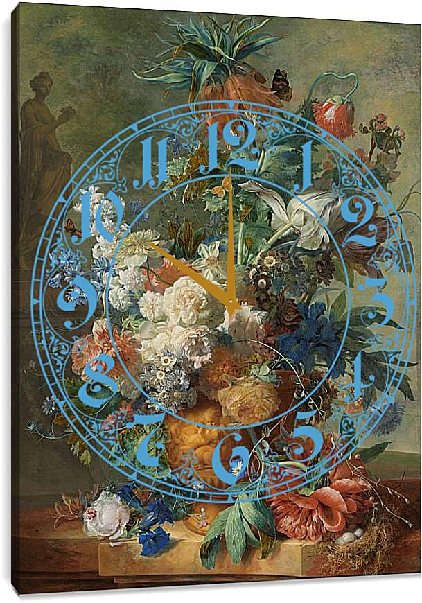 Часы картина - Натюрморт с цветами. Ян ван Хёйсум