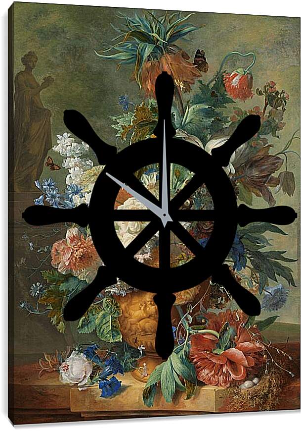 Часы картина - Натюрморт с цветами. Ян ван Хёйсум