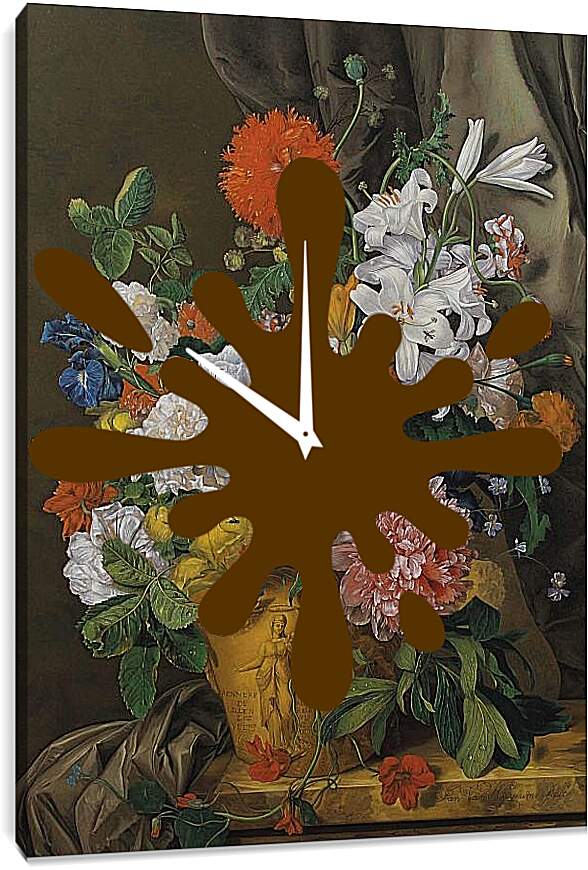 Часы картина - Натюрморт с цветами в вазе. Ян ван Хёйсум