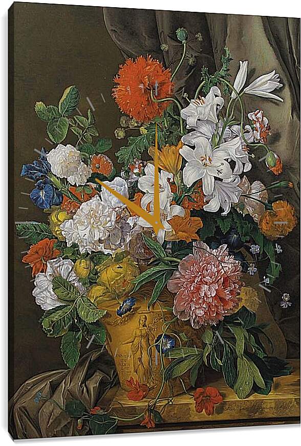 Часы картина - Натюрморт с цветами в вазе. Ян ван Хёйсум