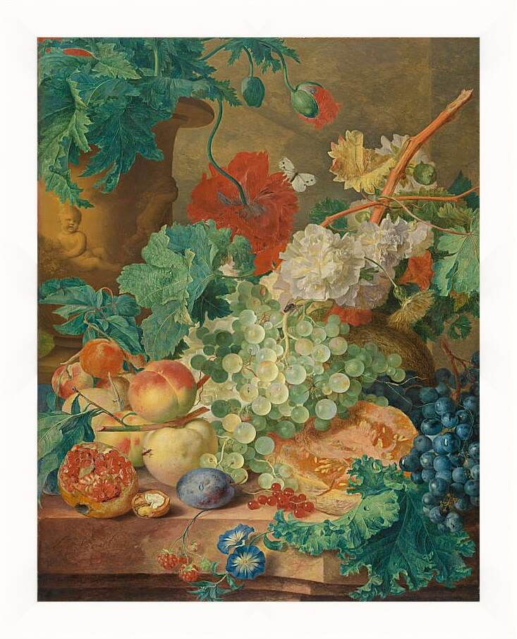 Картина в раме - Натюрморт с цветами и фруктами. Ян ван Хёйсум