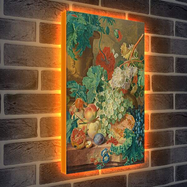 Лайтбокс световая панель - Натюрморт с цветами и фруктами. Ян ван Хёйсум