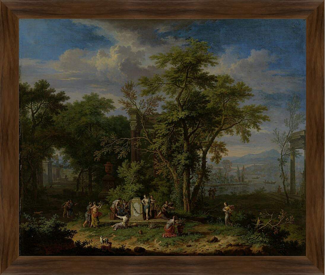 Картина в раме - Праздник жертвоприношений на фоне пасторального пейзажа. Ян ван Хёйсум