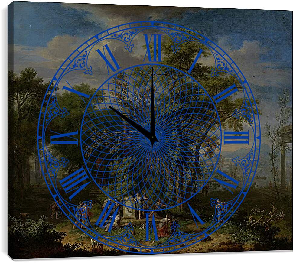 Часы картина - Праздник жертвоприношений на фоне пасторального пейзажа. Ян ван Хёйсум
