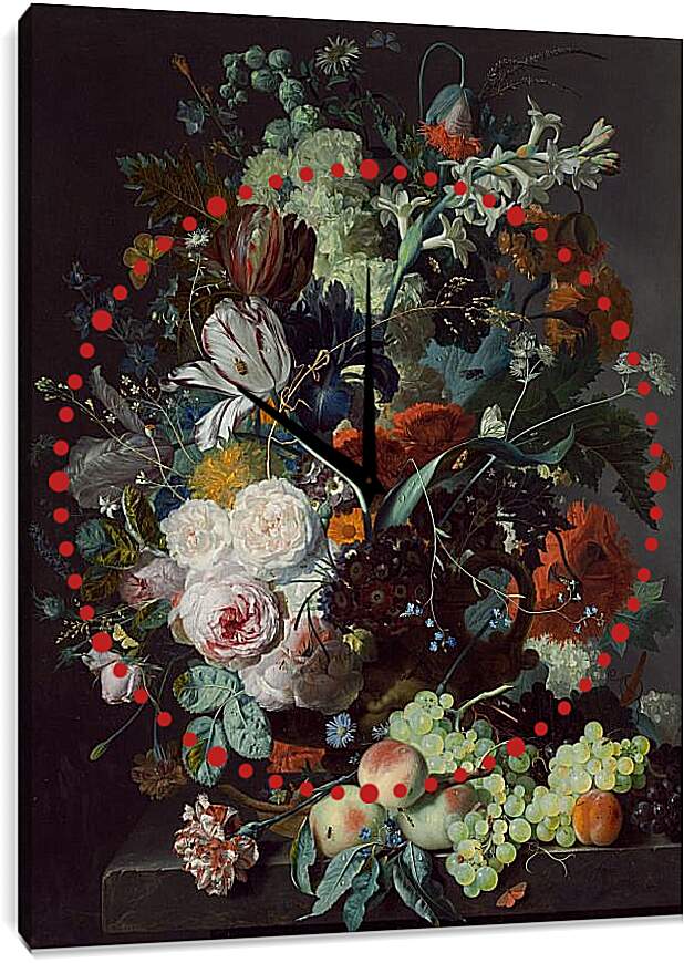 Часы картина - Цветочный букет. Ян ван Хёйсум