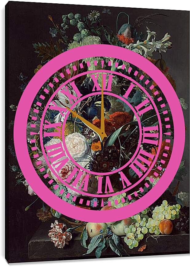 Часы картина - Цветочный букет. Ян ван Хёйсум
