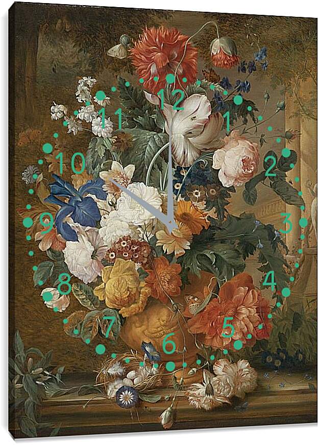 Часы картина - Цветочный натюрморт. Ян ван Хёйсум