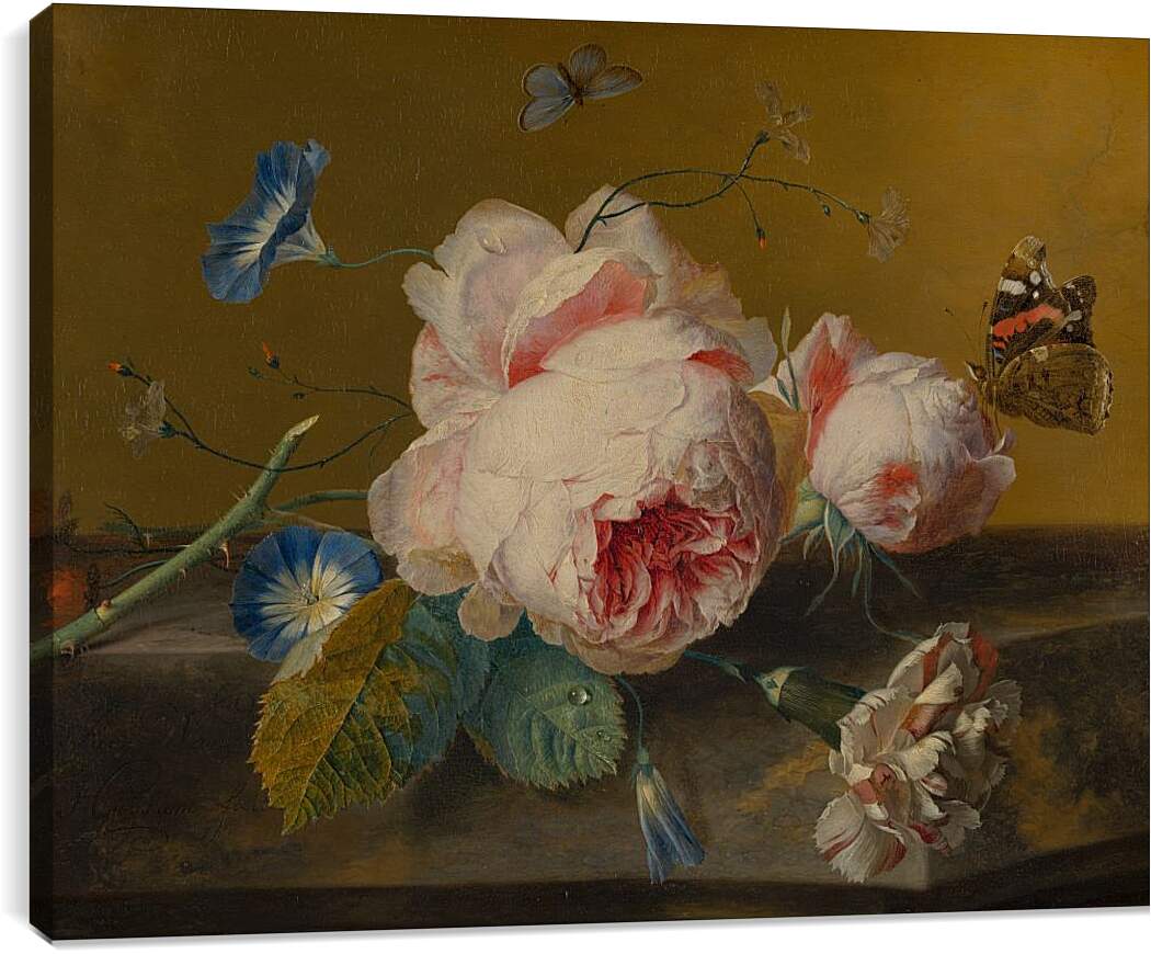 Постер и плакат - Цветочный натюрморт и бабочки. Ян ван Хёйсум