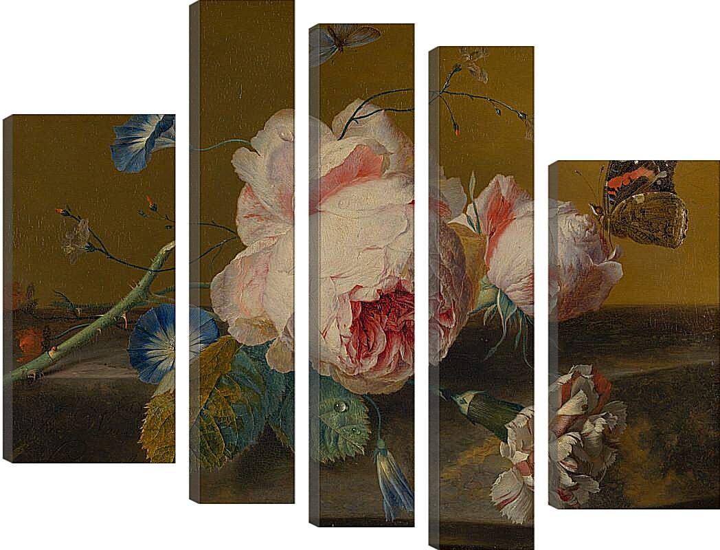 Модульная картина - Цветочный натюрморт и бабочки. Ян ван Хёйсум