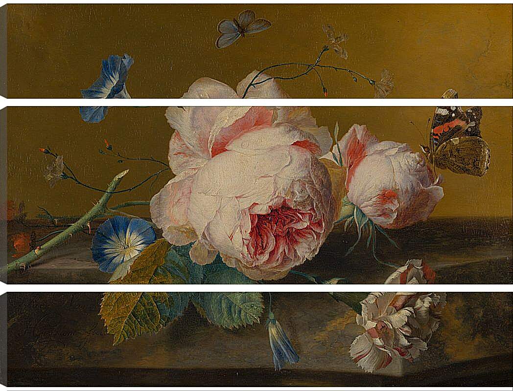 Модульная картина - Цветочный натюрморт и бабочки. Ян ван Хёйсум