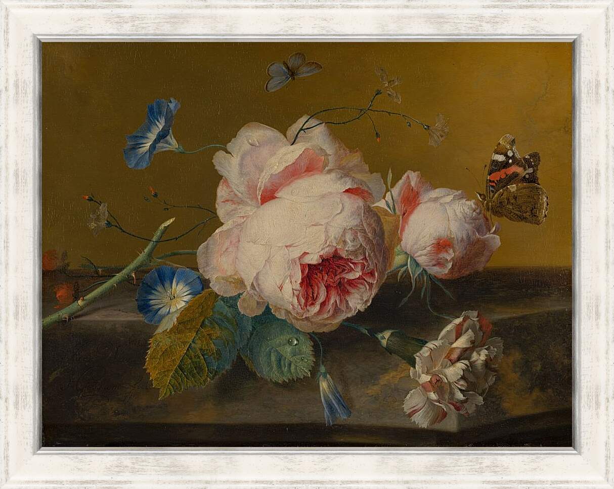Картина в раме - Цветочный натюрморт и бабочки. Ян ван Хёйсум