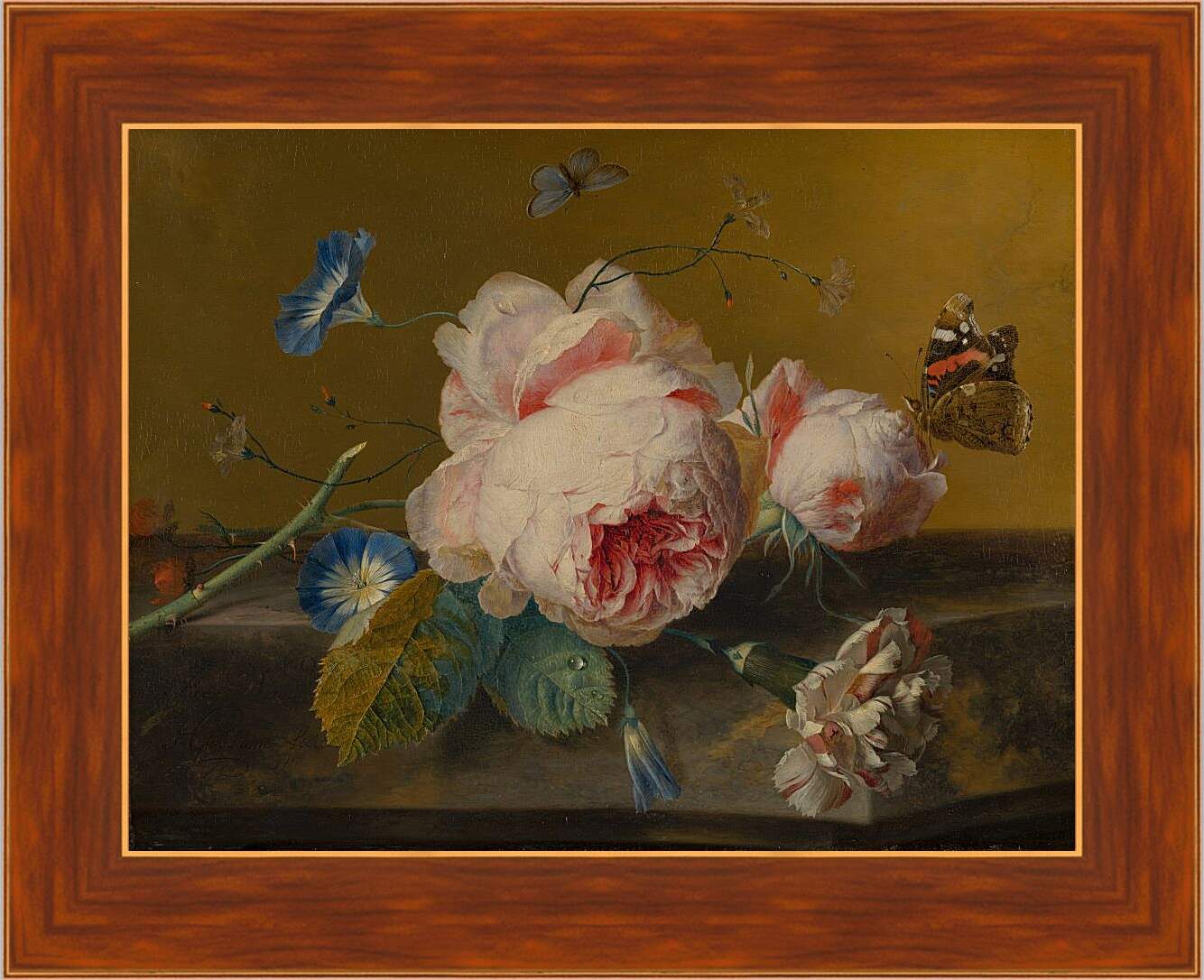 Картина в раме - Цветочный натюрморт и бабочки. Ян ван Хёйсум