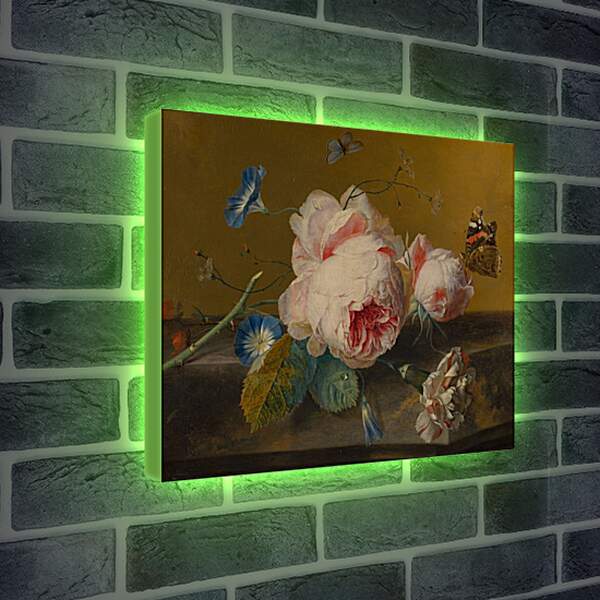 Лайтбокс световая панель - Цветочный натюрморт и бабочки. Ян ван Хёйсум