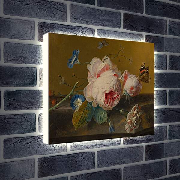 Лайтбокс световая панель - Цветочный натюрморт и бабочки. Ян ван Хёйсум