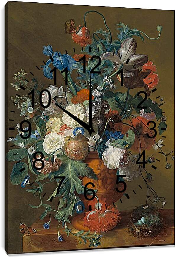 Часы картина - Цветы в вазе. Ян ван Хёйсум