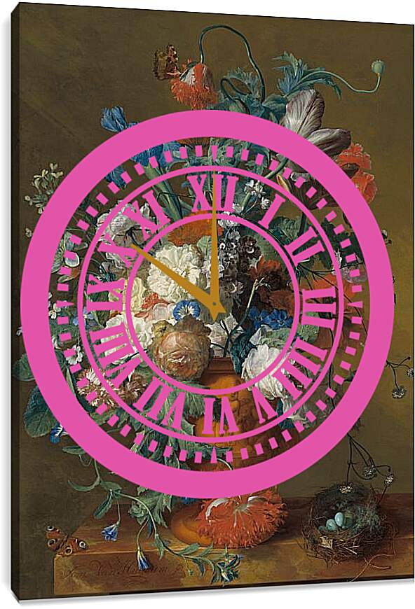Часы картина - Цветы в вазе. Ян ван Хёйсум