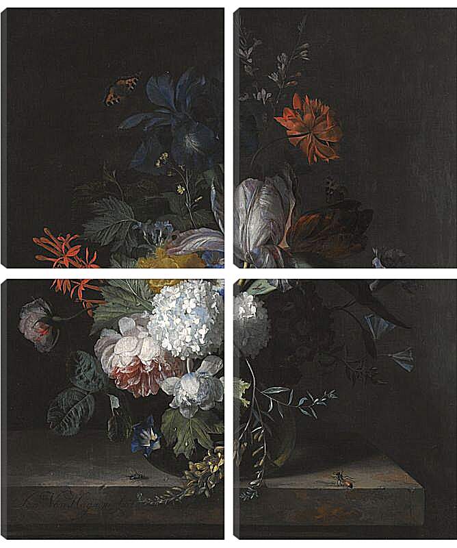 Модульная картина - Цветы в стеклянной вазе. Ян ван Хёйсум