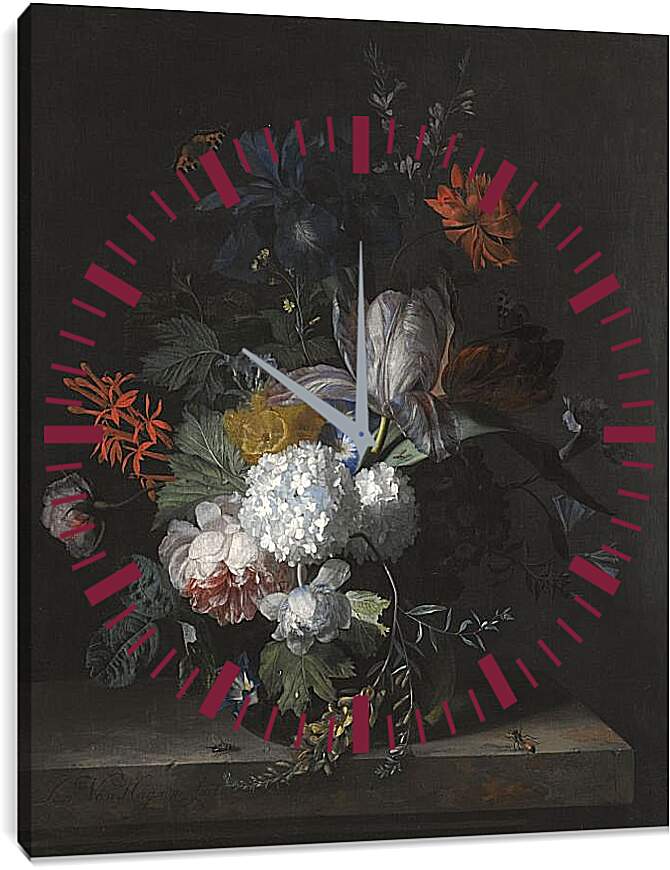 Часы картина - Цветы в стеклянной вазе. Ян ван Хёйсум