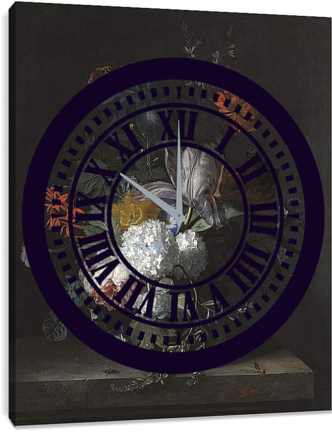 Часы картина - Цветы в стеклянной вазе. Ян ван Хёйсум