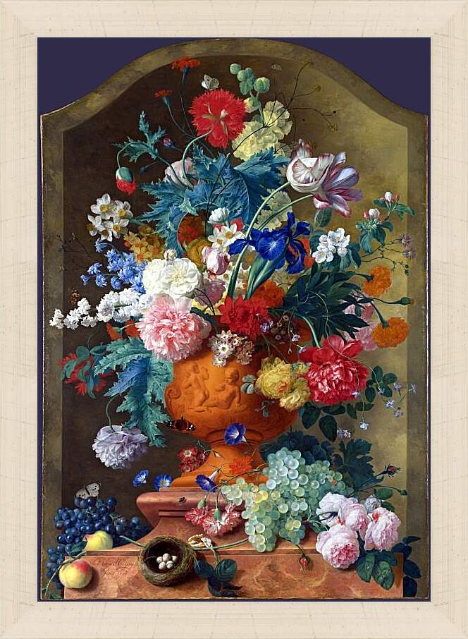 Картина в раме - Цветы в терракотовой вазе. Ян ван Хёйсум