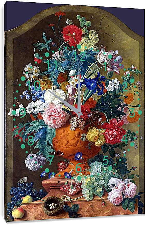Часы картина - Цветы в терракотовой вазе. Ян ван Хёйсум