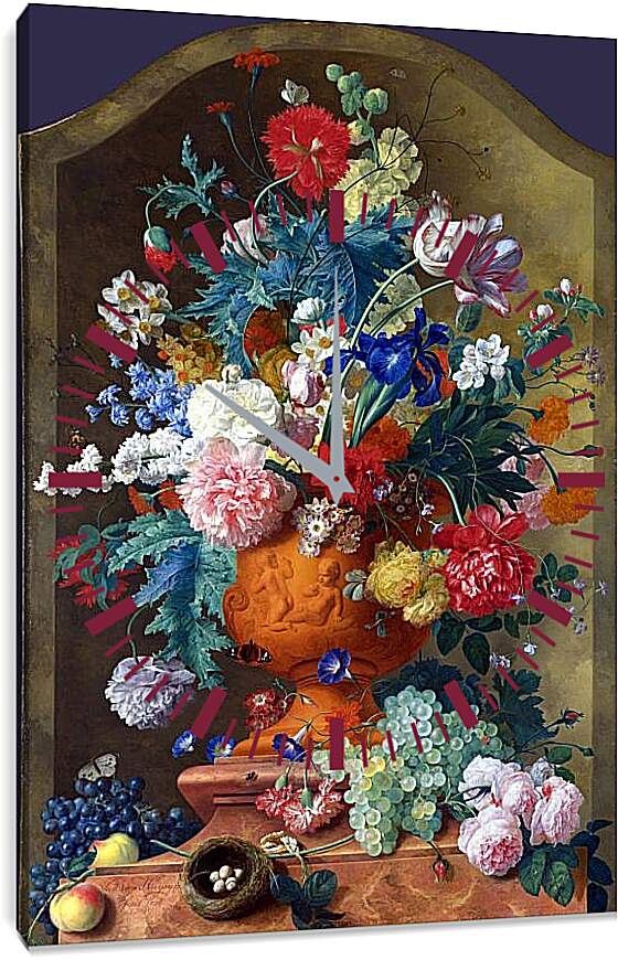 Часы картина - Цветы в терракотовой вазе. Ян ван Хёйсум