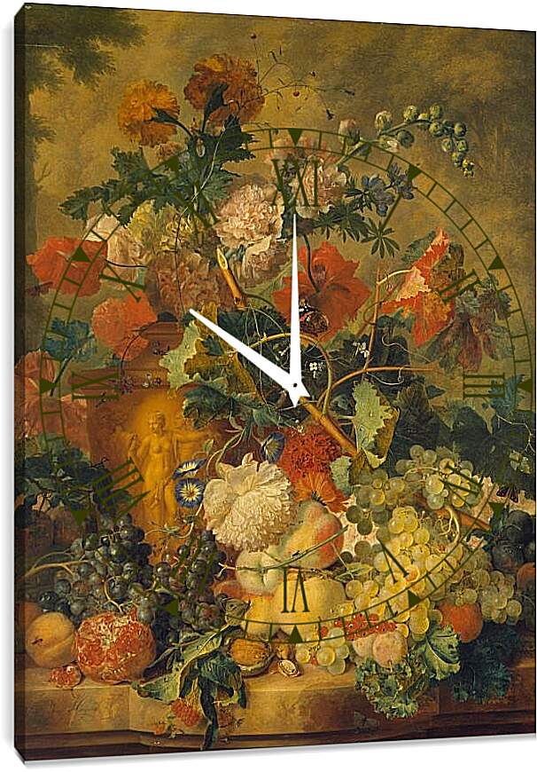 Часы картина - Цветы и плоды. Ян ван Хёйсум