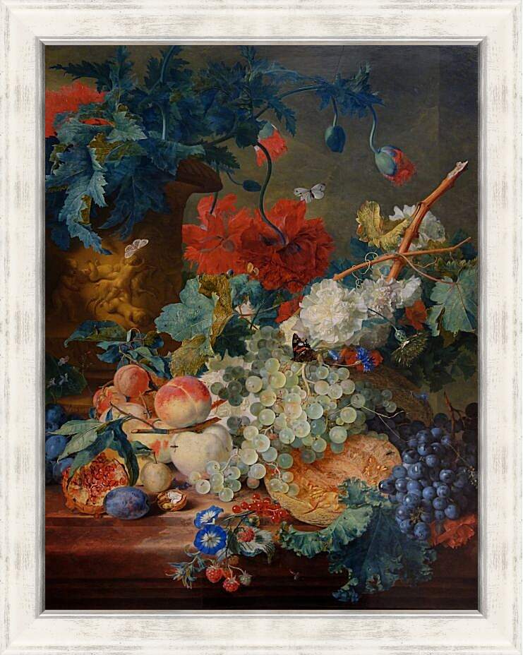 Картина в раме - Цветы и фрукты. Ян ван Хёйсум