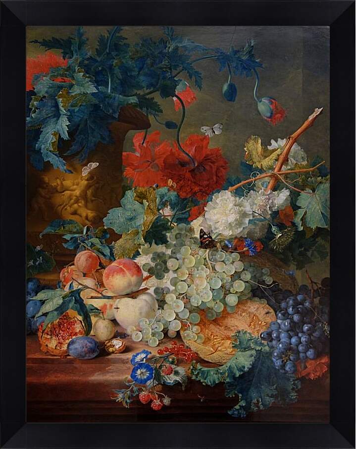 Картина в раме - Цветы и фрукты. Ян ван Хёйсум