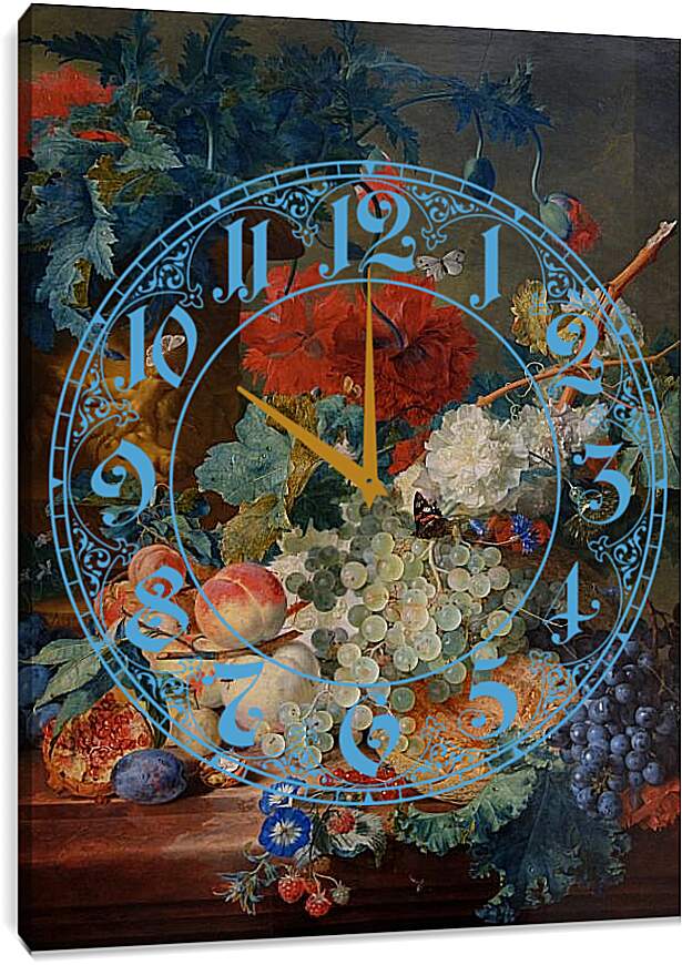 Часы картина - Цветы и фрукты. Ян ван Хёйсум