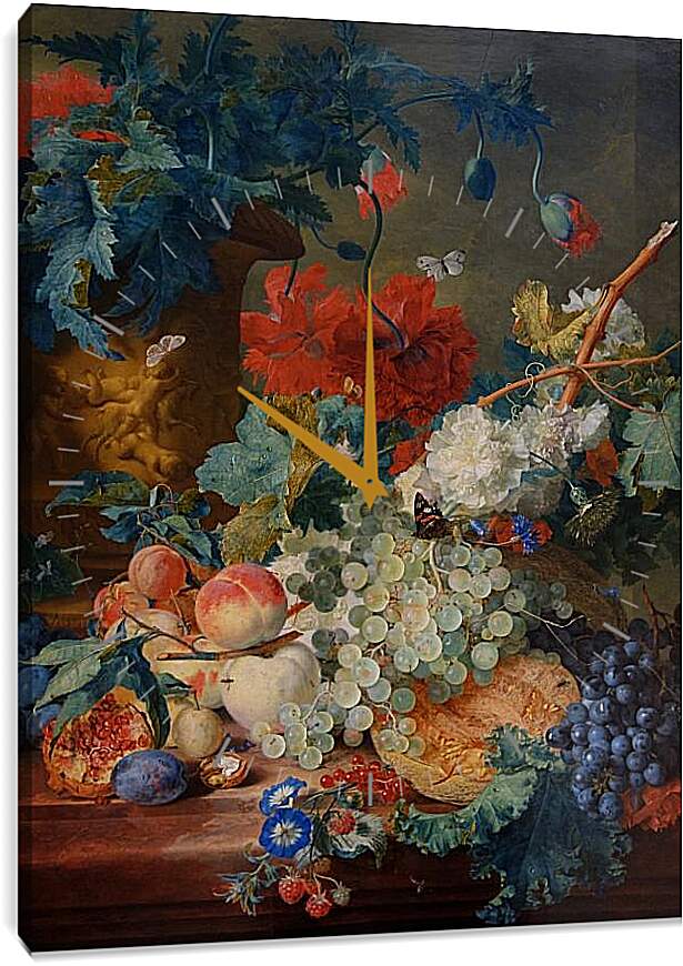 Часы картина - Цветы и фрукты. Ян ван Хёйсум