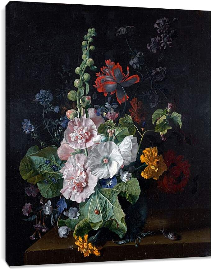 Постер и плакат - Штокрозы с другими цветами в вазе. Ян ван Хёйсум