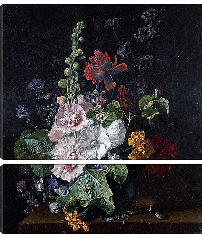 Модульная картина - Штокрозы с другими цветами в вазе. Ян ван Хёйсум