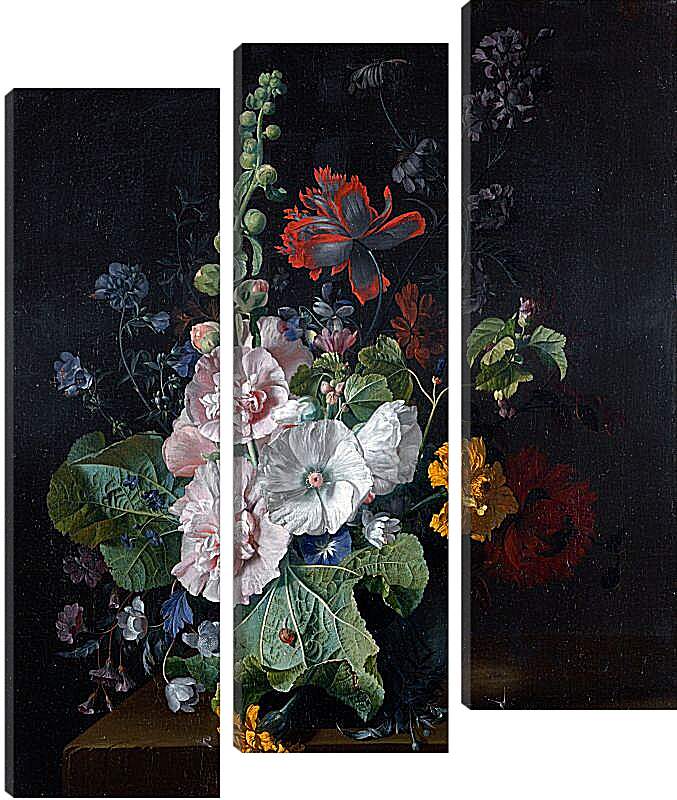 Модульная картина - Штокрозы с другими цветами в вазе. Ян ван Хёйсум